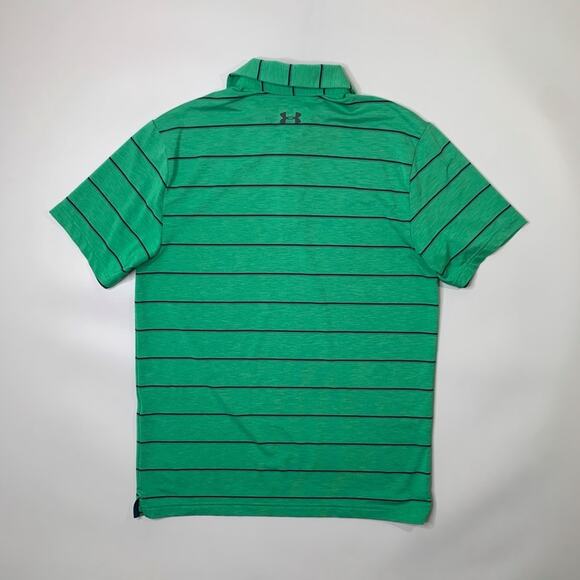 Under Armour Polo Shirt Mens M Medium Kiwi Green Heatgear Loose Fit Striped Golf - Picture 7 of 12